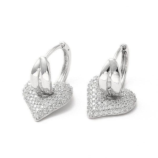 

PandaHall Valentine's Day Heart & Leaf Clear Cubic Zirconia Dangle Hoop Earrings, Brass Jewelry for Women, Platinum, 24mm, Pin: 0.8mm Cubic...