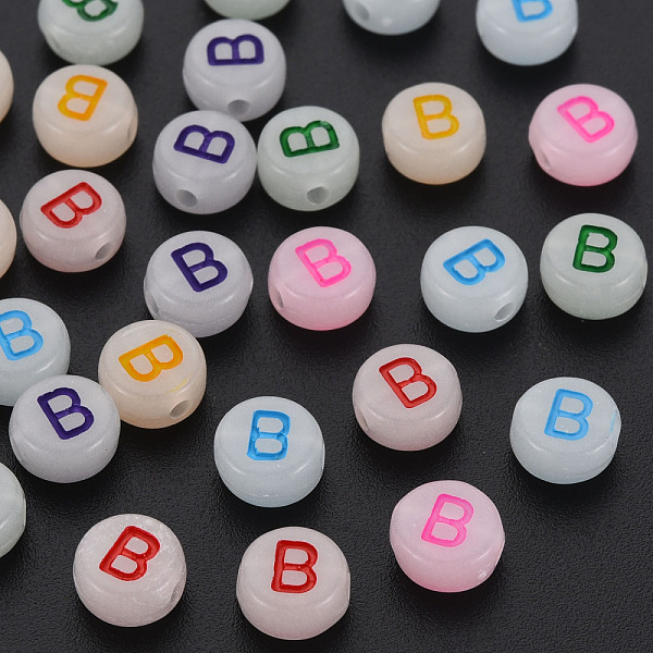 

PandaHall Acrylic Beads, Glow in the Dark, with Enamel and Luminous, Horizontal Hole, Flat Round with Alphabet, Letter.B, 6.5x7x4mm, Hole..., Multicolor