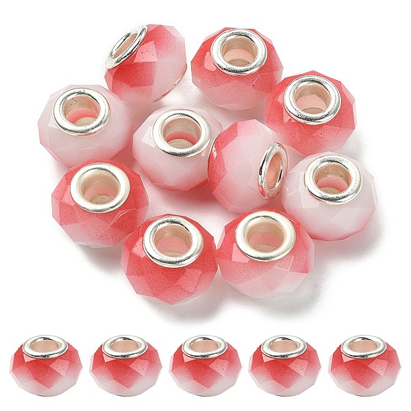 

PandaHall Glass European Beads, Large Hole Beads, with Silver Tone Brass Double Cores, Faceted Rondelle, Red, 14x9mm, Hole: 5mm Glass+Brass...