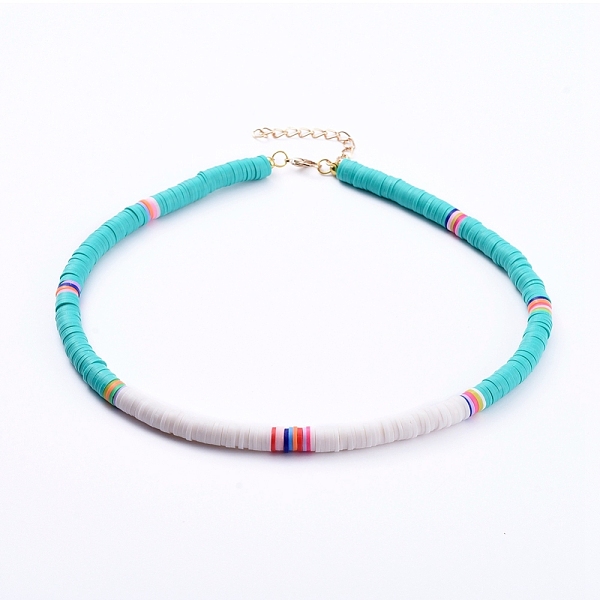 

PandaHall Handmade Polymer Clay Heishi Beaded Choker Necklaces, with Alloy Lobster Claw Clasps and Iron Chain Extender, PapayaWhip, 15.5..., Orange