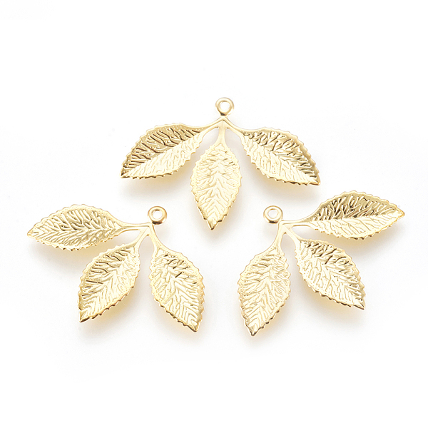 

PandaHall Rack Plating Brass Pendants, Leaf, Golden, 23x31x1mm, Hole: 1.2mm Brass Leaf