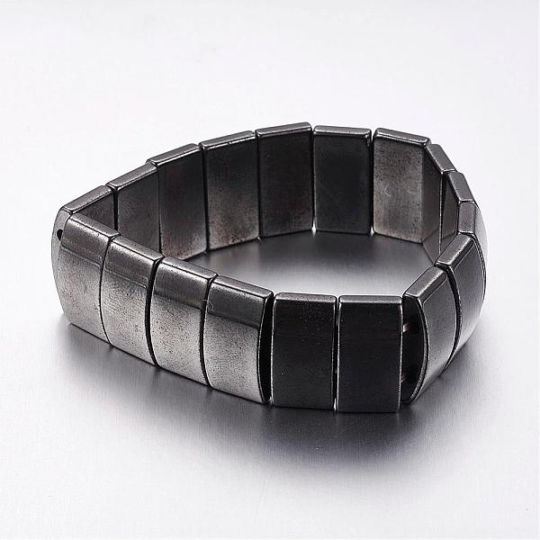 PandaHall Valentines Gift for A Guy Stretchy Magnetic Synthetic Hematite Bracelet, about 6.1cm in diameter, bead: 18mm wide, 10mm long, 5mm...