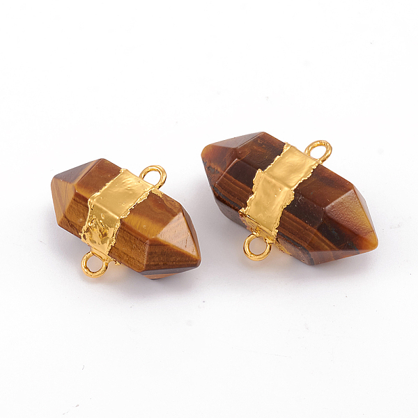 

PandaHall Natural Faceted Tiger Eye Links, with Golden Plated Edge Brass Findings, Hexagonal Prisms, 26~30x20~23x13~15mm, Hole: 2.5mm Tiger...