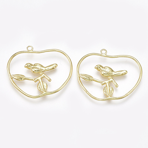 

PandaHall Brass Pendants, Apple with Bird, Real 18K Gold Plated, 27x32x2.5mm, Hole: 1.5mm Brass Bird