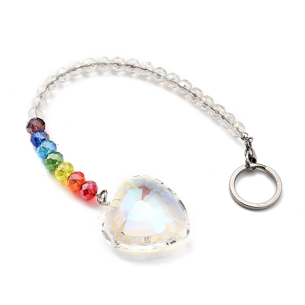 PandaHall Chakra Heart Crystal Suncatcher Dowsing Pendulum Pendants, with 304 Stainless Steel Split Key Rings, Glass Beads, Velvet Bag...