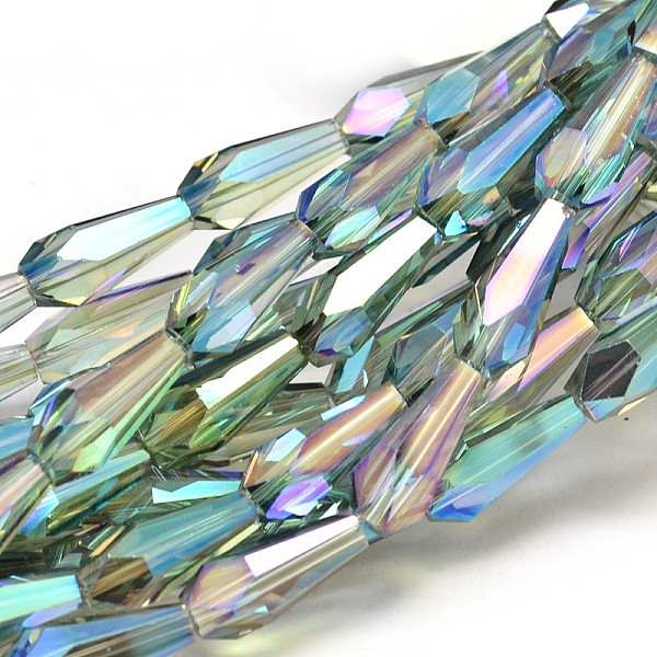 

PandaHall Full Rainbow Plated Faceted Teardrop Glass Bead Strands, Medium Aquamarine, 18x8mm, Hole: 1mm, about 23pcs/strand, 16.5 inch Glass..., Green