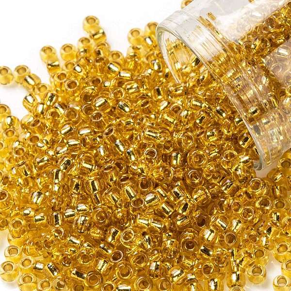 

PandaHall TOHO Round Seed Beads, Japanese Seed Beads, (752) 24K Gold Lined Topaz, 8/0, 3mm, Hole: 1mm, about 222pcs/bottle, 10g/bottle Glass..., Brown