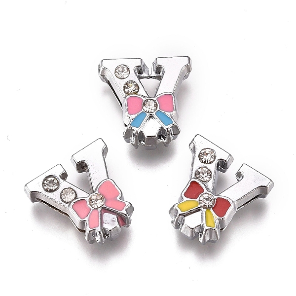 

PandaHall Alloy Enamel Letter Slide Charms, with Clear Cubic Ziconia, Cadmium Free & Lead Free, Initial Letters Style with Bowknot, Letter.V...