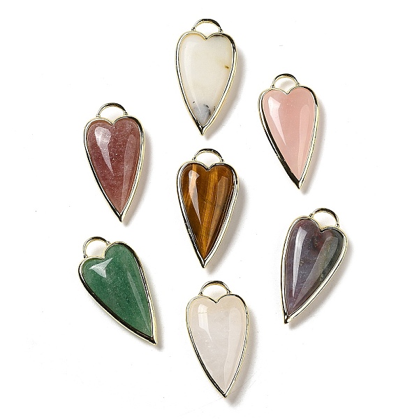

PandaHall Natural Mixed Stone Pendants, Rack Plating Brass Heart Charms, Golden, 38x19x7.3~7.8mm, Hole: 4.7x6.5mm Mixed Stone Heart