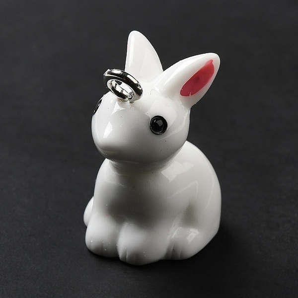 

PandaHall Opaque Resin Pendants, Rabbit Charm, with Platinum Tone Iron Loops, White, 24.5x15x22mm, Hole: 2.5mm Iron+Resin Rabbit White
