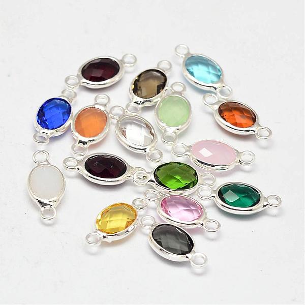 

PandaHall Oval Faceted Silver Color Plated Brass Glass Links connectors, Mixed Color, 15x6.5x3.2mm, Hole: 1mm Glass Oval Multicolor
