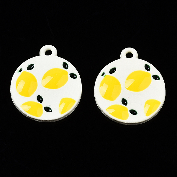 

PandaHall Spray Painted Alloy Pendants, with Enamel, Cadmium Free & Nickel Free & Lead Free, Flat Round with Mango, Gold, 18x15.5x2mm, Hole...