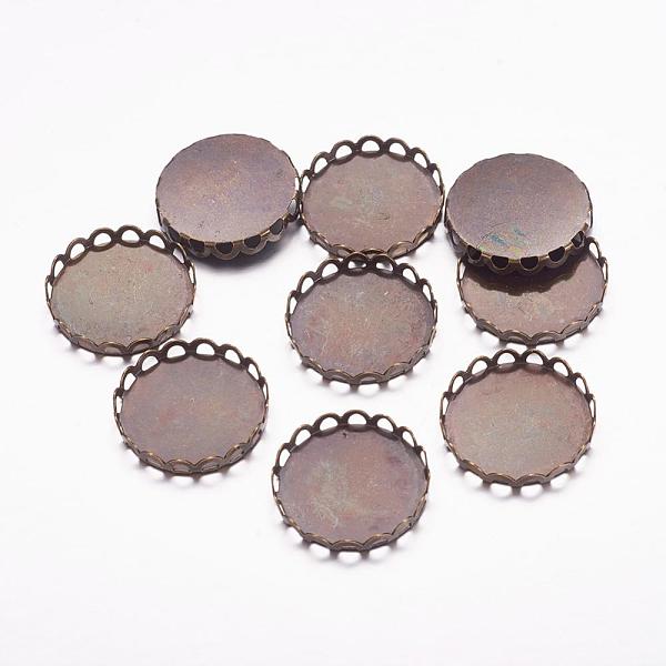 

PandaHall Brass Lace Edge Bezel Cups, Cabochon Settings, Cadmium Free & Lead Free, Flat Round, Antique Bronze, Tray: 18mm Brass Flat Round