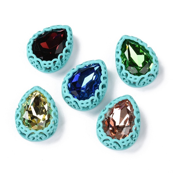 

PandaHall Sew on Rhinestone, Glass Rhinestone, with Brass Findings, Garments Accessories, Teardrop, Mixed Color, Cyan, 21x16x7.5mm, Hole...