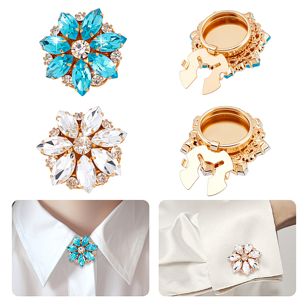 4 bouton de manchette en alliage de strass de 2 couleurs