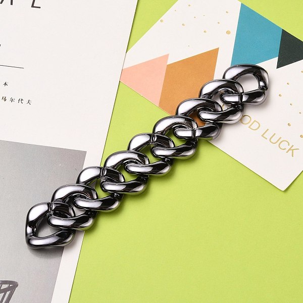 

PandaHall Handmade UV Plating Acrylic Curb Chains, Twisted Chains, Gunmetal, Link: 31x29x6mm, about 39.37 inch(1m)/strand Acrylic