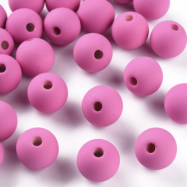 

PandaHall Acrylic Beads, Rubberized Style, Half Drilled, Round, Camellia, 16mm, Hole: 3.5mm Acrylic Round Pink