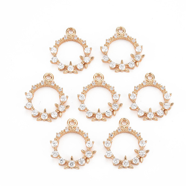 

PandaHall Rack Plating Brass Micro Pave Clear Cubic Zirconia Pendants, Long-Lasting Plated, Cadmium Free & Lead Free, Ring with Flower...