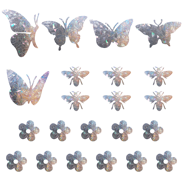 PandaHall PET Window Stickers Brick Pattern Stickers, Butterfly & Bees & Flower, Clear, 6.2~20.5x7.25~15.6x0.02cm, 22pcs/set Plastic...