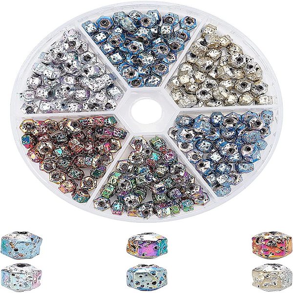 210 pièce de perles de pierre de lave naturelle électrolytique de 6 couleurs