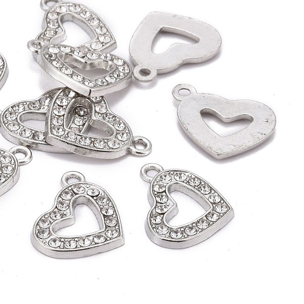 

PandaHall Valentine Day Ideas Alloy Rhinestone Pendants, Cadmium Free & Lead Free, Heart, Platinum Color, about 19mm wide, 15mm long, hole..., Clear