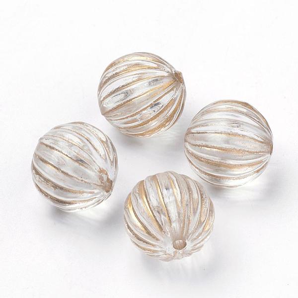 

PandaHall Plating Transparent Acrylic Beads, Golden Metal Enlaced, Corrugated Round, Clear, 14mm, Hole: 2mm, about 340pcs/500g Acrylic Round...