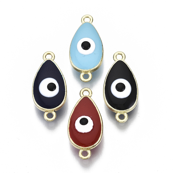 

PandaHall Alloy Enamel Links Connectors, teardrop, with Evil Eye, Cadmium Free & Lead Free, Light Gold, Mixed Color, 24x11x6~7mm, Hole..., Multicolor
