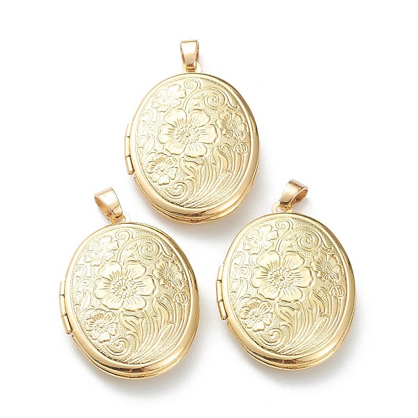 

PandaHall Brass Locket Pendants, Photo Frame Pendants for Necklaces, Long-Lasting Plated, Oval with Flower, Real 18K Gold Plated...