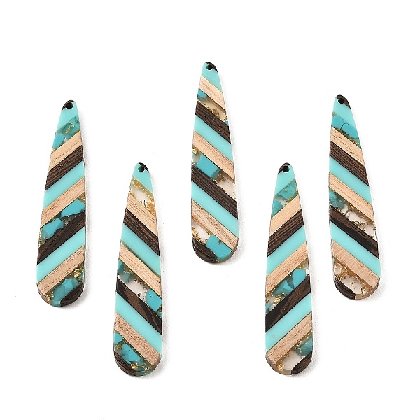 

PandaHall Transparent Resin & Walnut Wood Big Pendants, with Gold Foil, Teardrop Charms, Pale Turquoise, 53.5x11x3mm, Hole: 1.2mm Resin+Wood...
