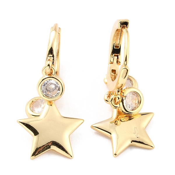 

PandaHall Brass Micro Pave Cubic Zirconia Hoop Earrings, Long-Lasting Plated, Star, Real 18K Gold Plated, Clear, 31mm, Pin: 1x0.8mm Cubic...