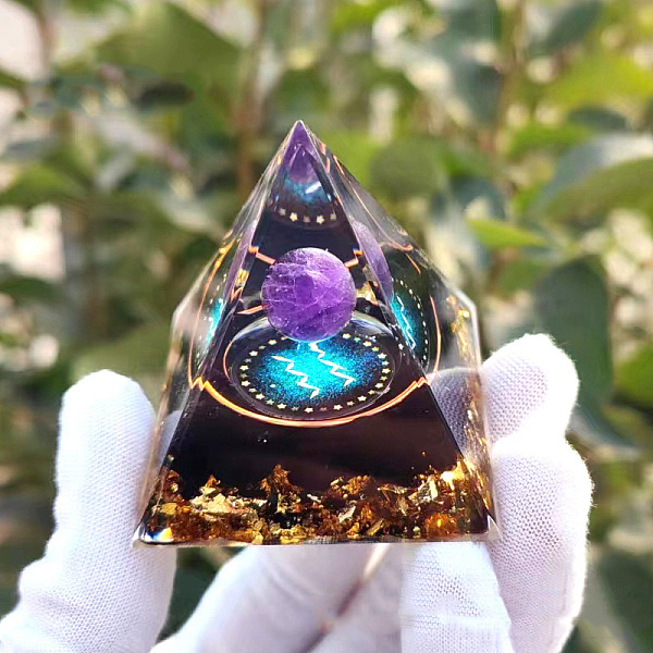 

PandaHall Orgonite Pyramid Resin Energy Generators, Reiki Natural Amethyst Inside for Home Office Desk Decoration, Aquarius, 60x60x60mm...