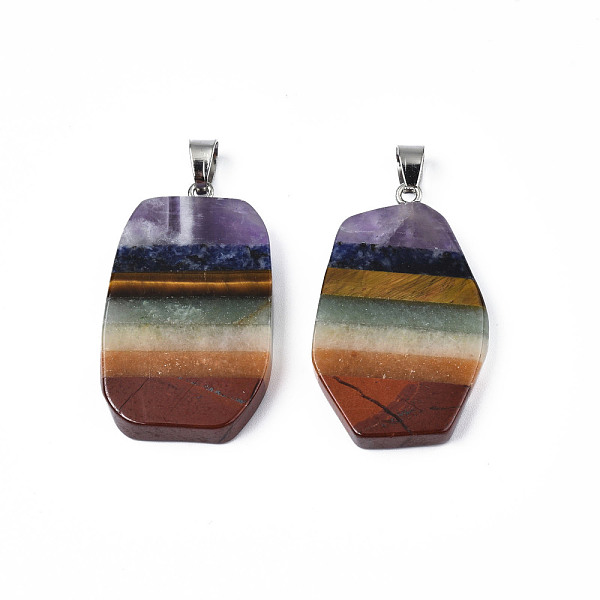 

PandaHall Chakra Brass Natural Gemstone Pendants, Natural Red Jasper & Topaz Jade & Tiger Eye & Green Aventurine & Blue Spot Jasper & Lapis...