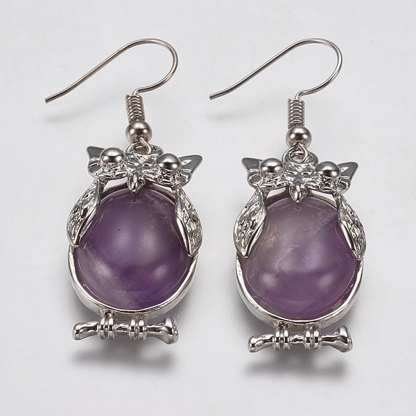

PandaHall Natural AmethystDangle Earrings, Owl, 47mm, Pin: 0.5mm Amethyst Purple
