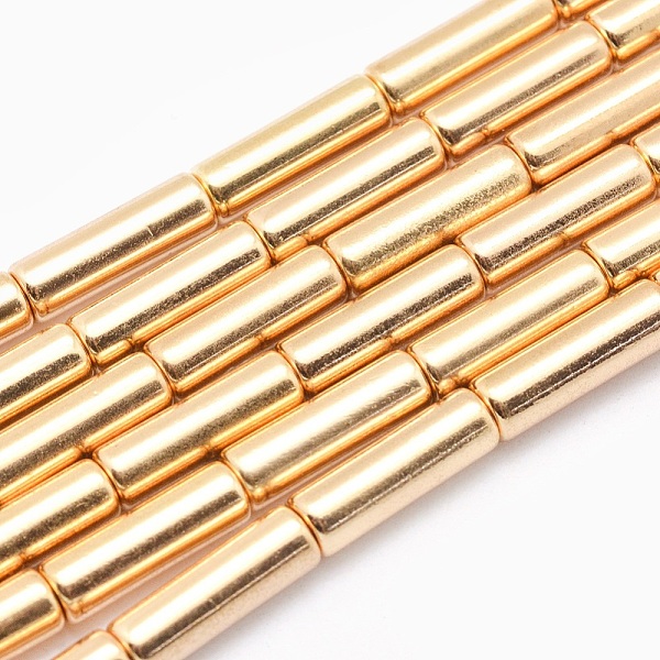 

PandaHall Electroplate Non-magnetic Synthetic Hematite Beads Strands, Grade AA, Long-Lasting Plated, Column, Light Gold Plated, 13x4mm, Hole...
