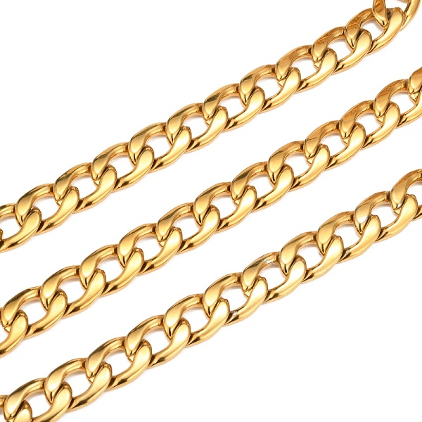 

PandaHall Men's Gold Cuban Link Chains, Chunky Chains, 304 Stainless Steel Chains, Unwelded, with Spool, Golden, 16.7x11.5x3mm, about 32.8...