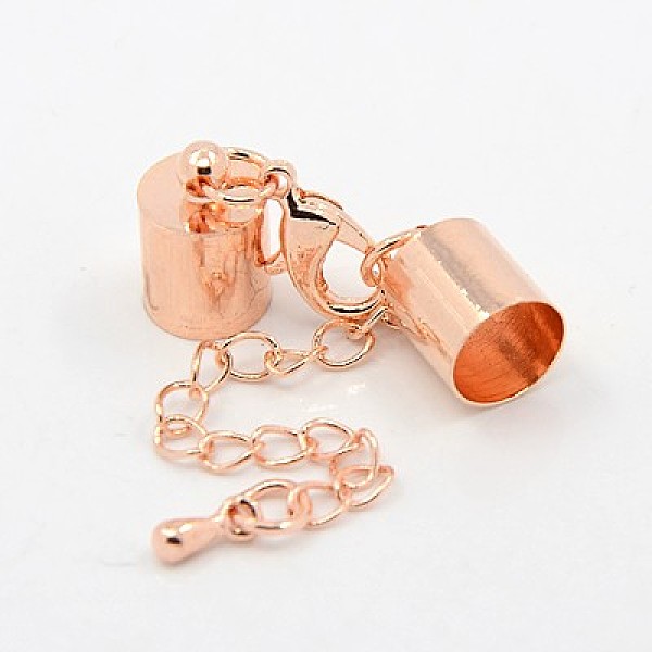 

PandaHall Iron Chain Extender, with Lobster Claw Clasps and Brass Cord Ends, Rose Gold, 28mm, Cord End: 8x4mm, hole: 3mm Iron