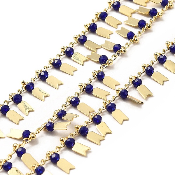 

PandaHall Glass Beaded Arrow Charm Chains, with Real 18K Gold Plated Brass Rope Chains, Soldered, with Spool, Blue, 1.5mm Brass+Glass Blue