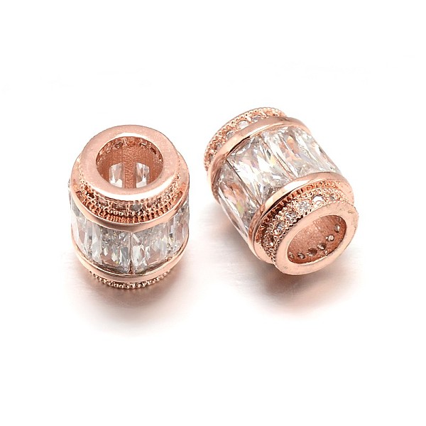 

PandaHall Column Brass Micro Pave Cubic Zirconia Large Hole Beads, Lead Free & Nickel Free & Cadmium Free, Clear, Real Rose Gold Plated...