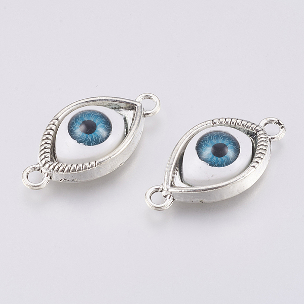 

PandaHall Tibetan Style Alloy Links connectors, with Acrylic, Eye, Antique Silver, 30x15x7mm, Hole: 2.5mm Alloy Eye Blue