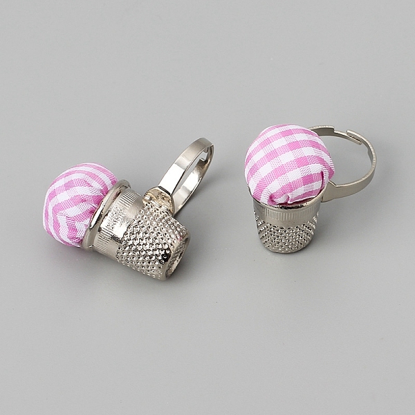 

PandaHall Iron Needle Cushion Rings, Tartan Pattern Finger Pin Cushion with Thimble, Sewing Tools, Platinum, 30mm Iron Ring