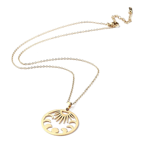 

PandaHall 201 Stainless Steel Sun with Moon Phase Pendant Necklace with Cable Chains, Golden, 17.72 inch(45cm) 201 Stainless Steel