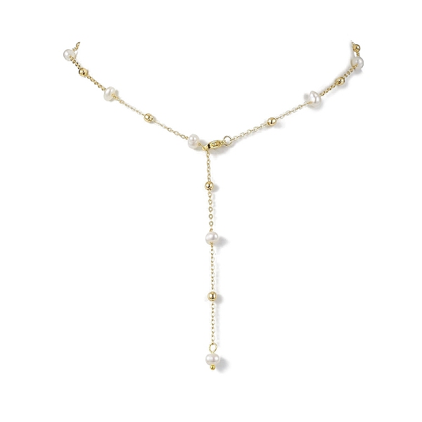 

PandaHall Natural Cultured Freshwater Pearl Beaded Necklaces, Brass Cable Chains Necklaces, Golden, 19.09 inch(48.5cm) Pearl Potato
