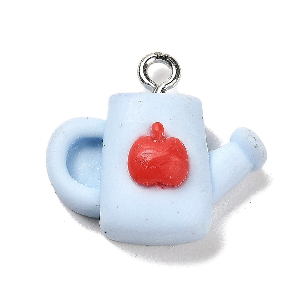 

PandaHall Opaque Resin Pendants, Cartoon Watering Pot Charms with Platinum Tone Iron Loops, Tool, 18x20x8.5mm, Hole: 2mm Iron+Resin Tool