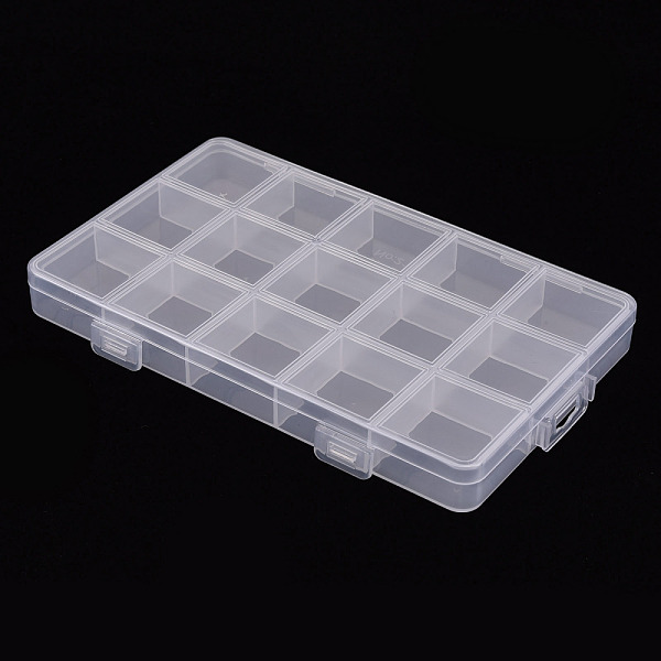 

PandaHall Polypropylene(PP) Bead Storage Containers, 15 Compartments Organizer Boxes, Rectangle with Cover, Clear, 15.8x9.6x1.7cm, Hole...