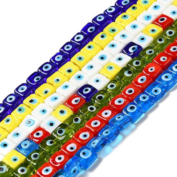 

PandaHall Handmade Evil Eye Lampwork Beads Strands, Square, Mixed Color, 10~11x10~11x4~5.5mm, Hole: 1.6mm, about 40pcs/strand, 16.02 inch..., Multicolor