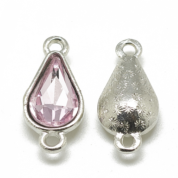 

PandaHall Alloy Glass Links connectors, teardrop, Platinum, Pearl Pink, 21x10x5~6mm, Hole: 2mm Alloy+Glass Teardrop Pink