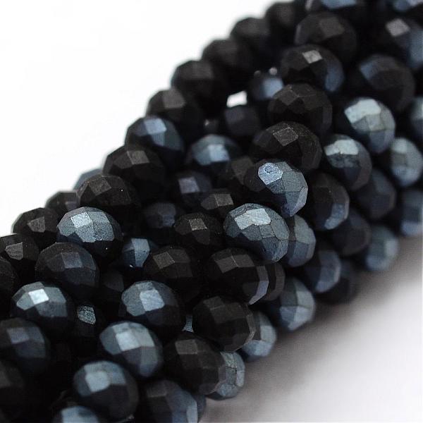 

PandaHall Half Rainbow Plated Faceted Rondelle Glass Bead Strands, Frosted, Black, 2.8~3x2mm, Hole: 0.8mm, about 200pcs/strand, 15.1 inch...