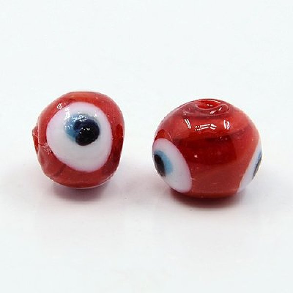 

PandaHall Handmade Lampwork Beads, Evil Eye, Round, Red, about 10mm in diameter, hole: 1mm Lampwork Evil Eye Red