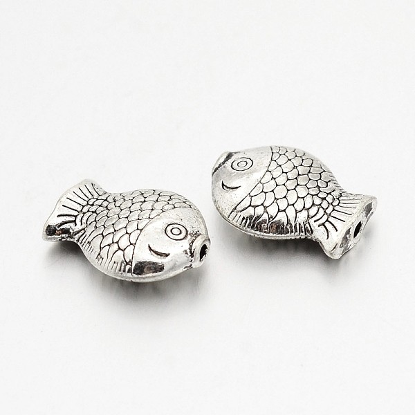 

PandaHall Tibetan Style Alloy Beads, Cadmium Free & Lead Free, Fish, Antique Silver, 11x14x4.5mm, Hole: 1mm, about 530pcs/kg Alloy Fish