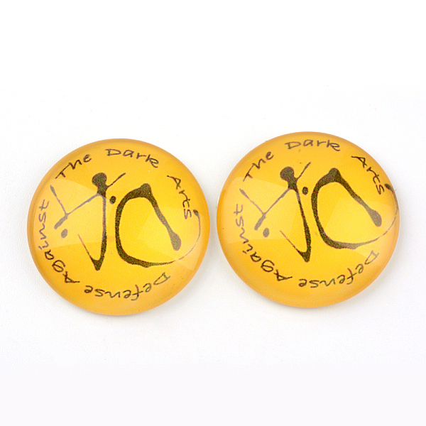 

PandaHall Glass Cabochons for DIY Projects, Half Round/Dome with Pattern, Gold, 12x4mm Glass Half Round Gold